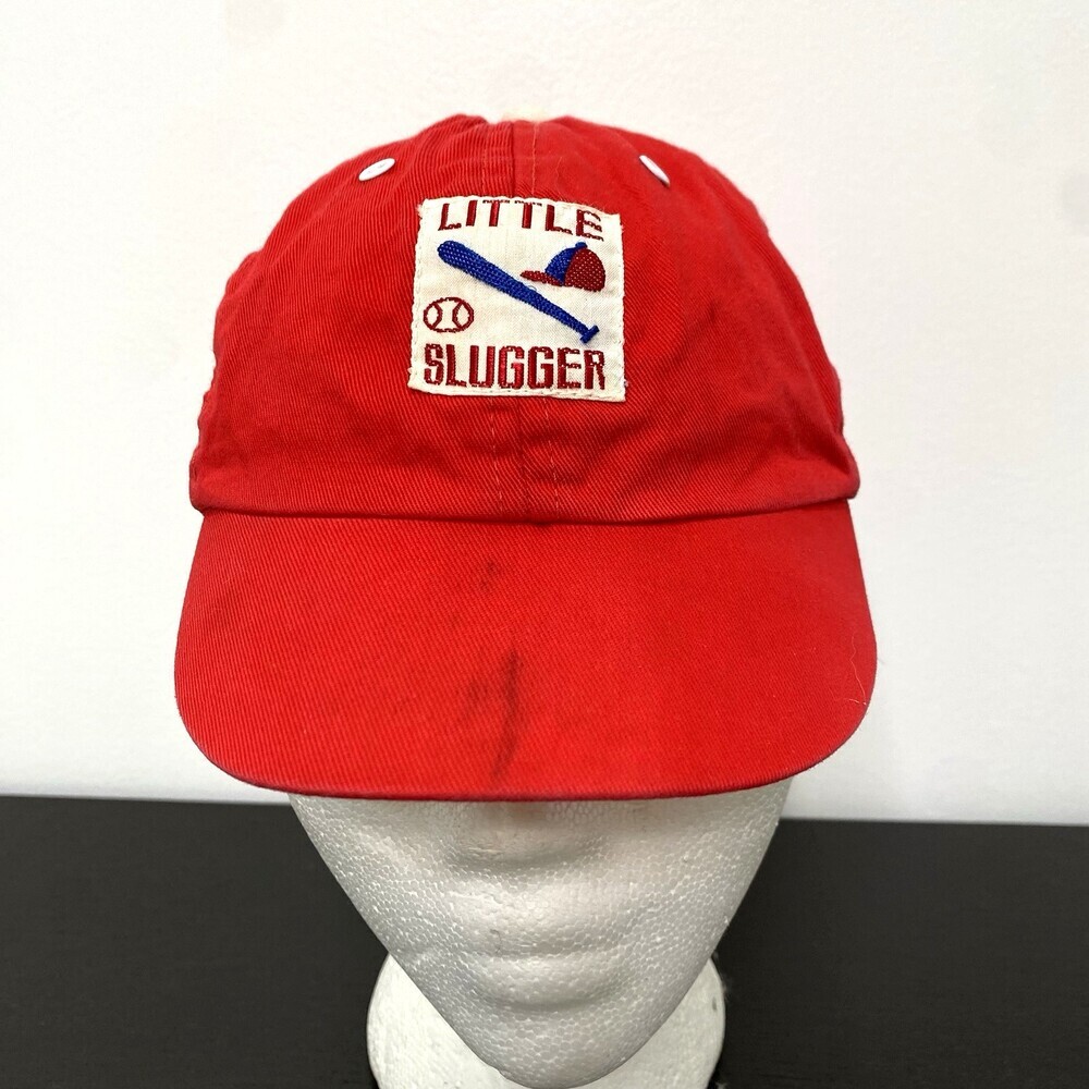Vintage 1987 Little Slugger Red Toddler Baseball Cap Hat Kids Retro USA *STAIN*